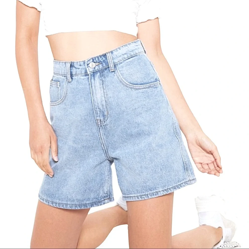 Vintage LEE High Waist Loose Fit Denim Bermuda Mom Shorts Retro Light Wash XL